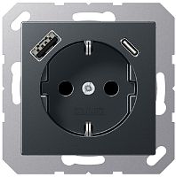 Розетка с заземлением +2хUSB тип A+C без рамки Jung EcoProfi 1-м. антрацит картинка